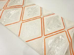 渡文製　格天井に花古典柄織出し全通袋帯